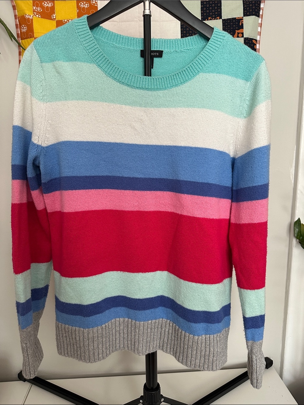 Talbots Women's Multi-Stripe Crewneck Sweater in Mint, Blue & Pink